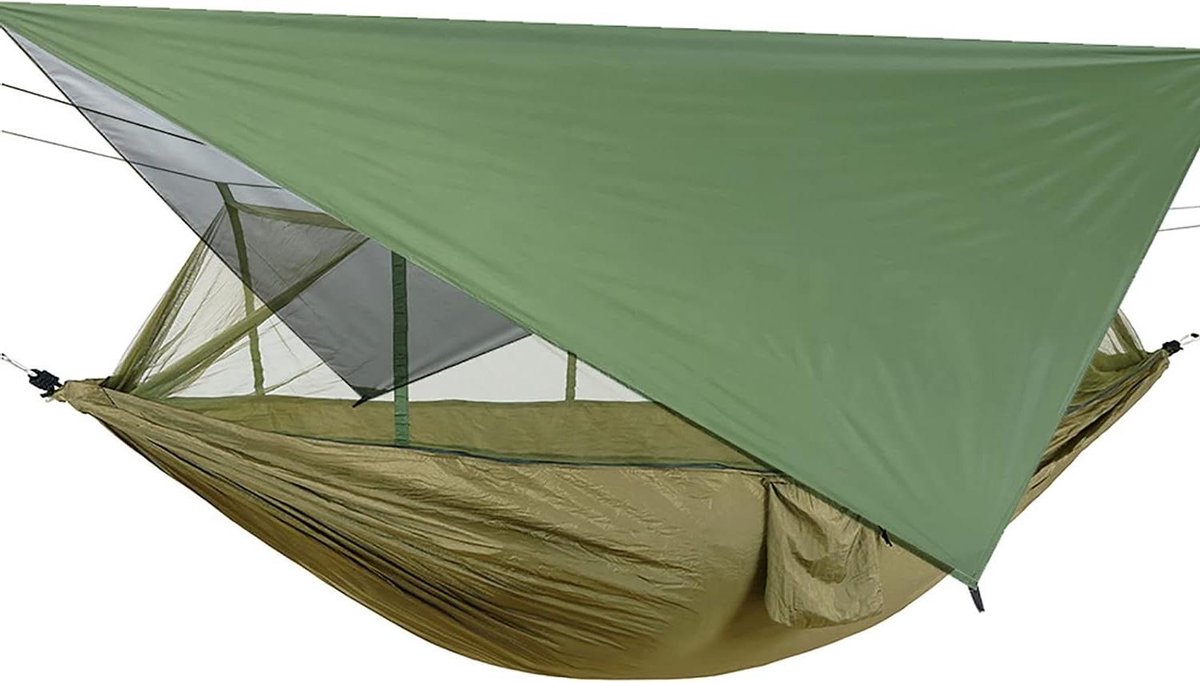 Kampeerhangmat met net - Dubbele hangmat Ultralichte hangmat - Ontspannen buiten - Ingebouwde opbergzak - 260 x 140 cm