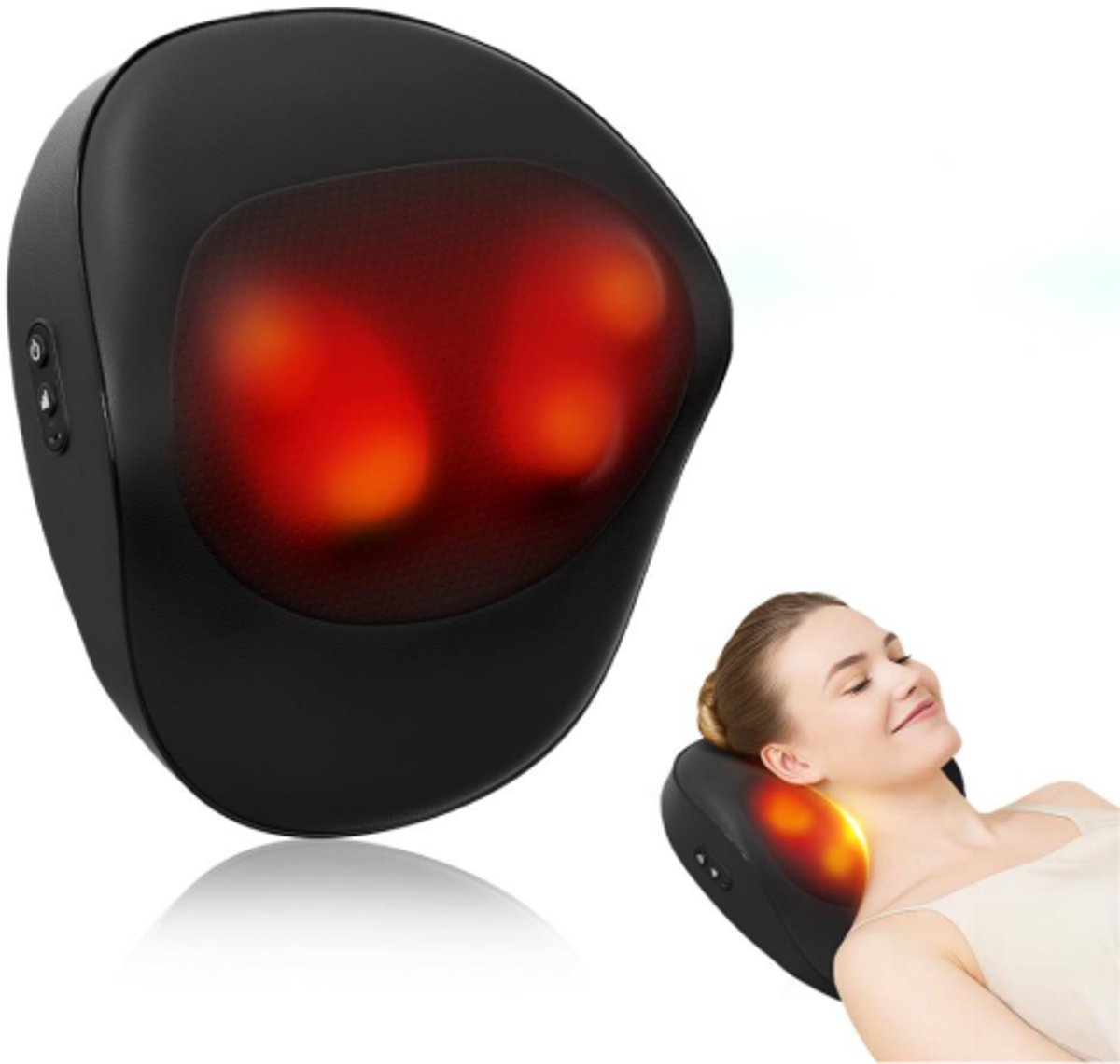 Multifunctioneel massagekussen – Precisiemassage in 6 zones (nek/rug/buik/armen/benen/voeten) – 3 instelbare snelheidsstanden – Draagbaar ontwerp – Afmetingen: 35 × 33 × 12 cm