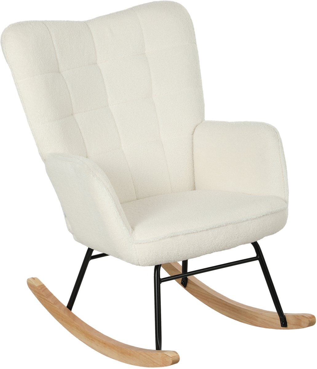 Schommelstoel - Schommelstoelen babykamer - Relaxstoel - Fauteuil - Voedingsstoel - wit - Stof met imitatie-schapenvachtafwerking - stalen frame - 71 x 98 x 101 cm
