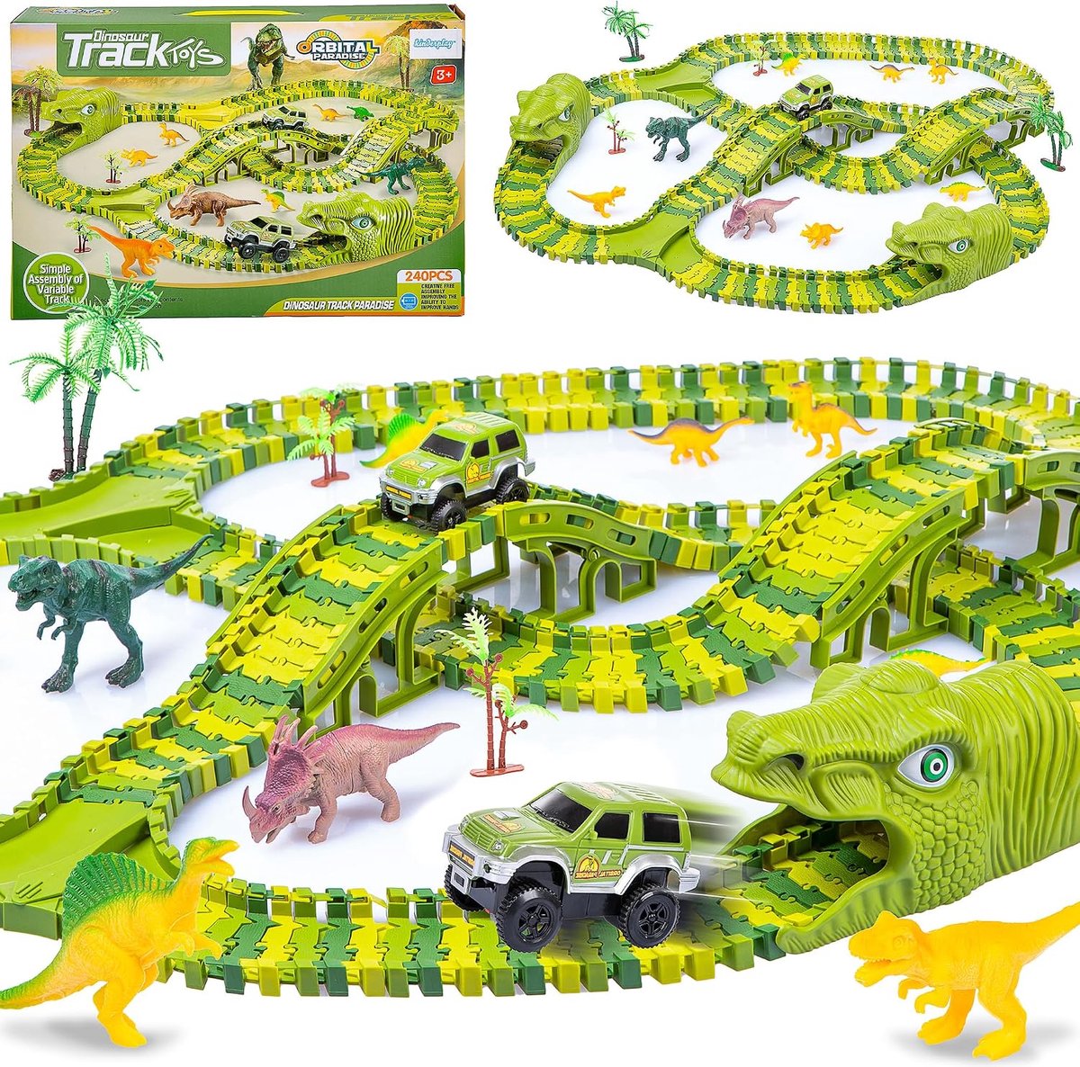 Sogiol® Dinosaurus Racebaan 240 Delige - Buigzame Autobaan met Auto, Tunnel & Bruggen - Dino Speelgoed Cadeau Jongens & Meisjes 3 t/m 8 Jaar - Sinterklaas & Kerst
