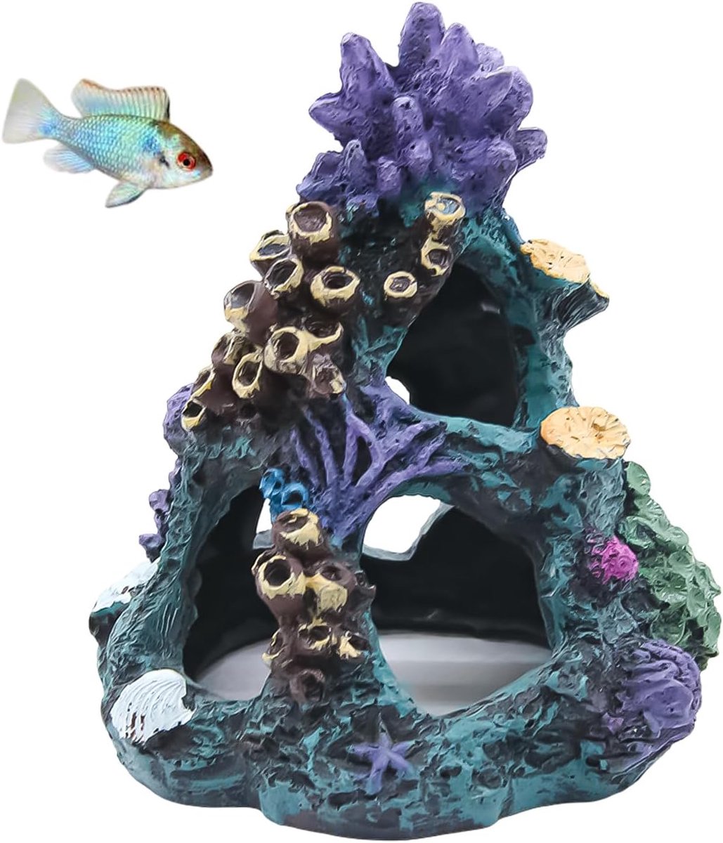 1 Kunstmatig Koraalrif (Aquariumdecoratie) - 12×12×15cm - Aquariumdecoratie - Meerdere schuilplaatsen - Vermindert stress bij vissen - Gemakkelijk schoon te maken - Realistisch en veelzijdig