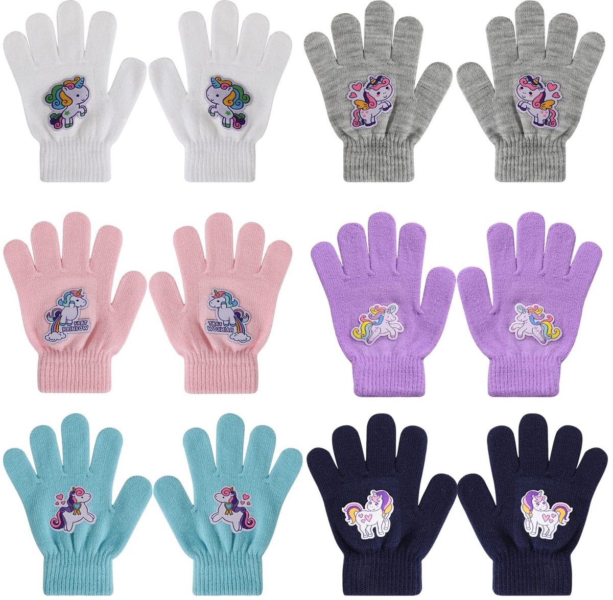 Omgoods - 6 Pairs Kinderhandschoenen met Eenhoorn Thema voor 5-12 Jaar
