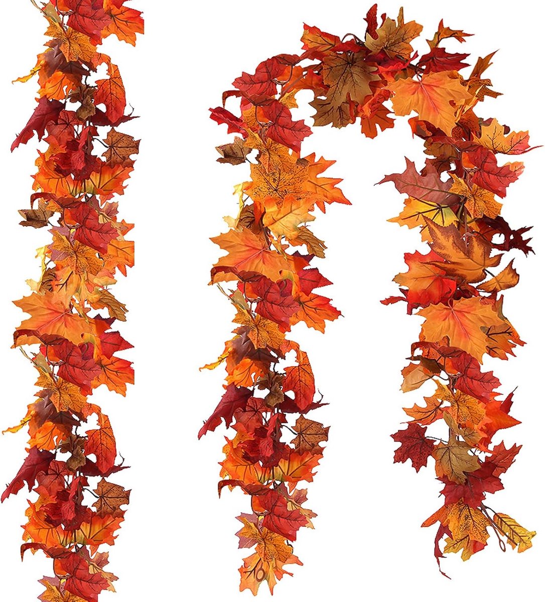 Kunst Herfstbladeren Slinger - 1,75 m lang - Esdoorn Bladeren - Herfst Decoratie voor Thanksgiving en Kerstmis - Herfstkleuren - 2 stuks