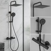 Auralum Max douchesysteem - Inclusief thermostaatkraan - Douchekop Ø 30 cm - Handdouche Met 5 stralen - Douchekolom - Verstelbare Hoogte 88-124 cm - Mengkraan - RVS Doucheset - Zwart