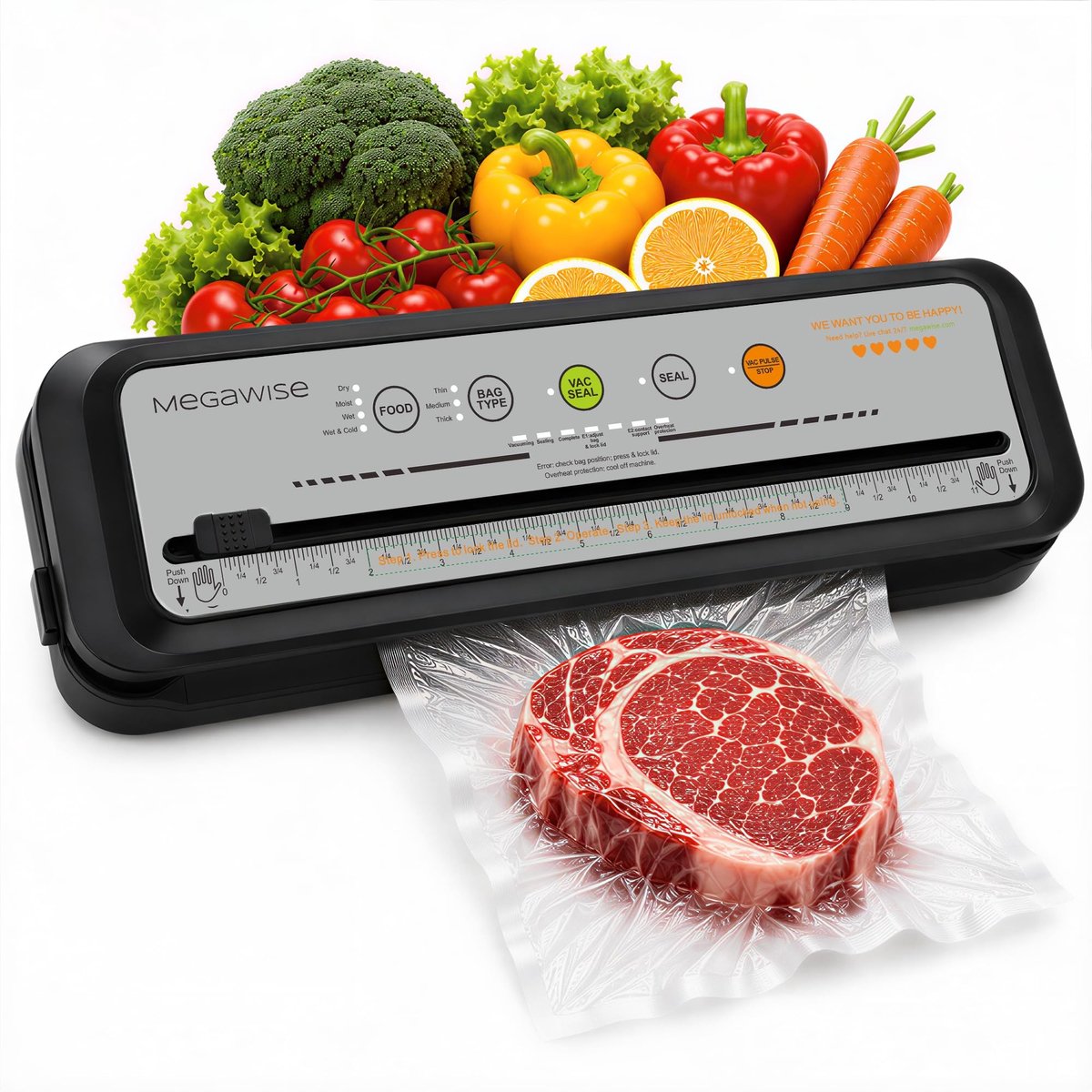 Omgoods - Vacuum Sealer Machine met 80 kPa Zuigkracht en Inclusief Zakken