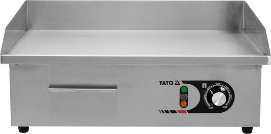 YATO Elektrische Bakplaat Glad 3000W - Professionele RVS Horeca Grillplaat 555 x 350 mm - Vlakke Baktraf met Vetopvangbak & Spatrand - RVS Contactgrill voor Eieren, Burgers, Panini's & Groenten (YG-04585) — afbeelding 4