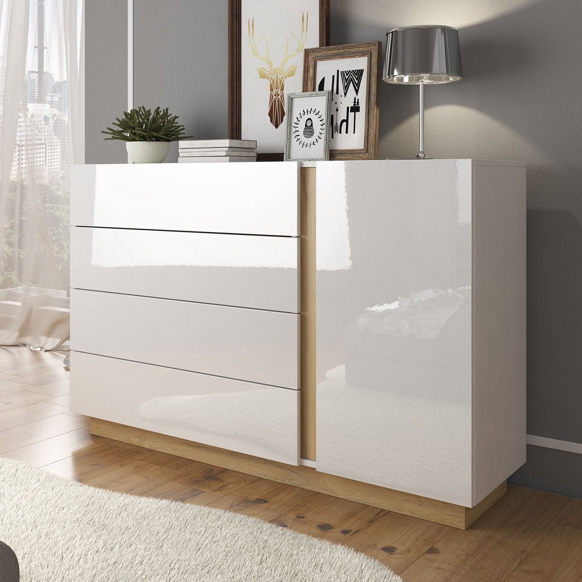 Meubella - Dressoir Ashley - Wit - Eiken - 138 cm
