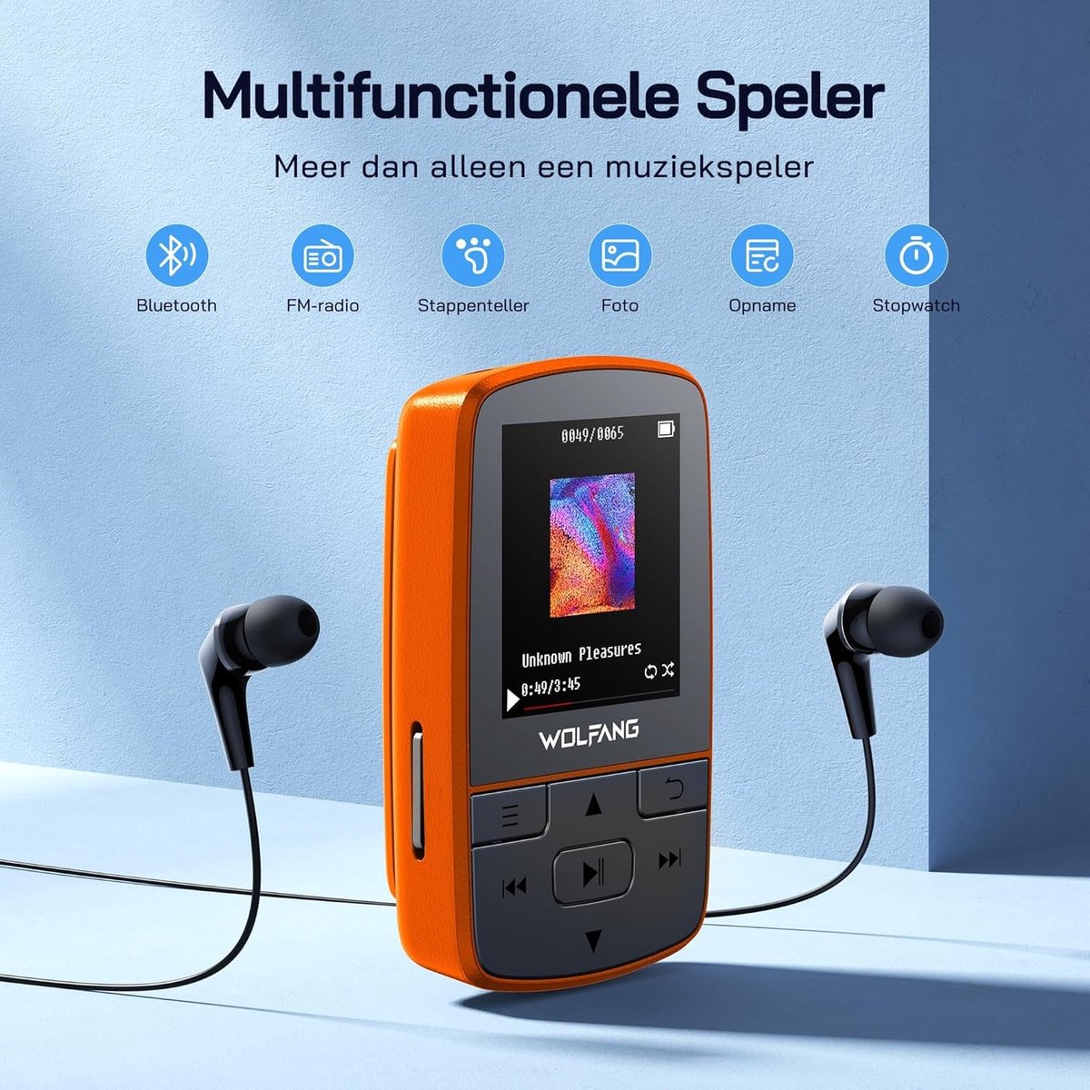 Mp3 speler spotify - Oranje - 1,8 x 5,9 x 1,8 cm - Mini MP3-speler met Bluetooth 5.2 en Sportclip - Voor Actieve Gebruikers