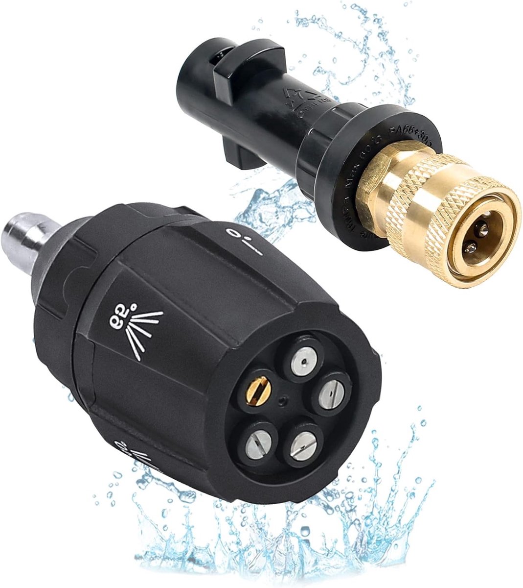 1/4'' Snelle Aansluitfitting met 5-in-1 Draaibare Turbo Spuitmond, 4000PSI Meerdere Hoekspuitmond voor Hogedrukreiniger, Universele Aansluiting voor Diverse Modellen