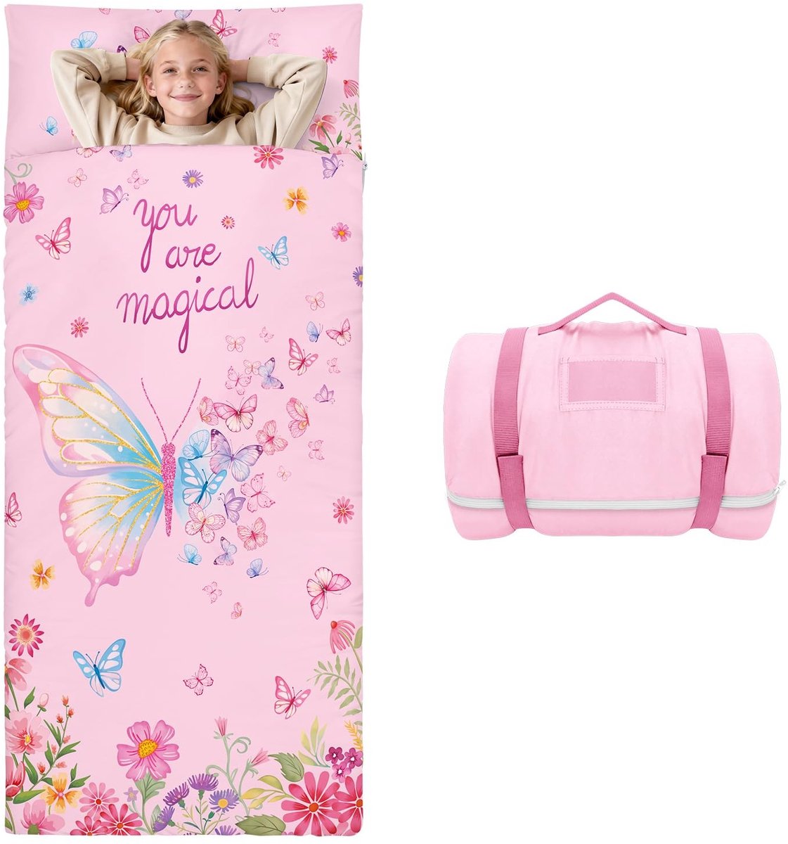 Omgoods - Kinderslaapzakkussen met Mat en Deken 75 x 170 cm
