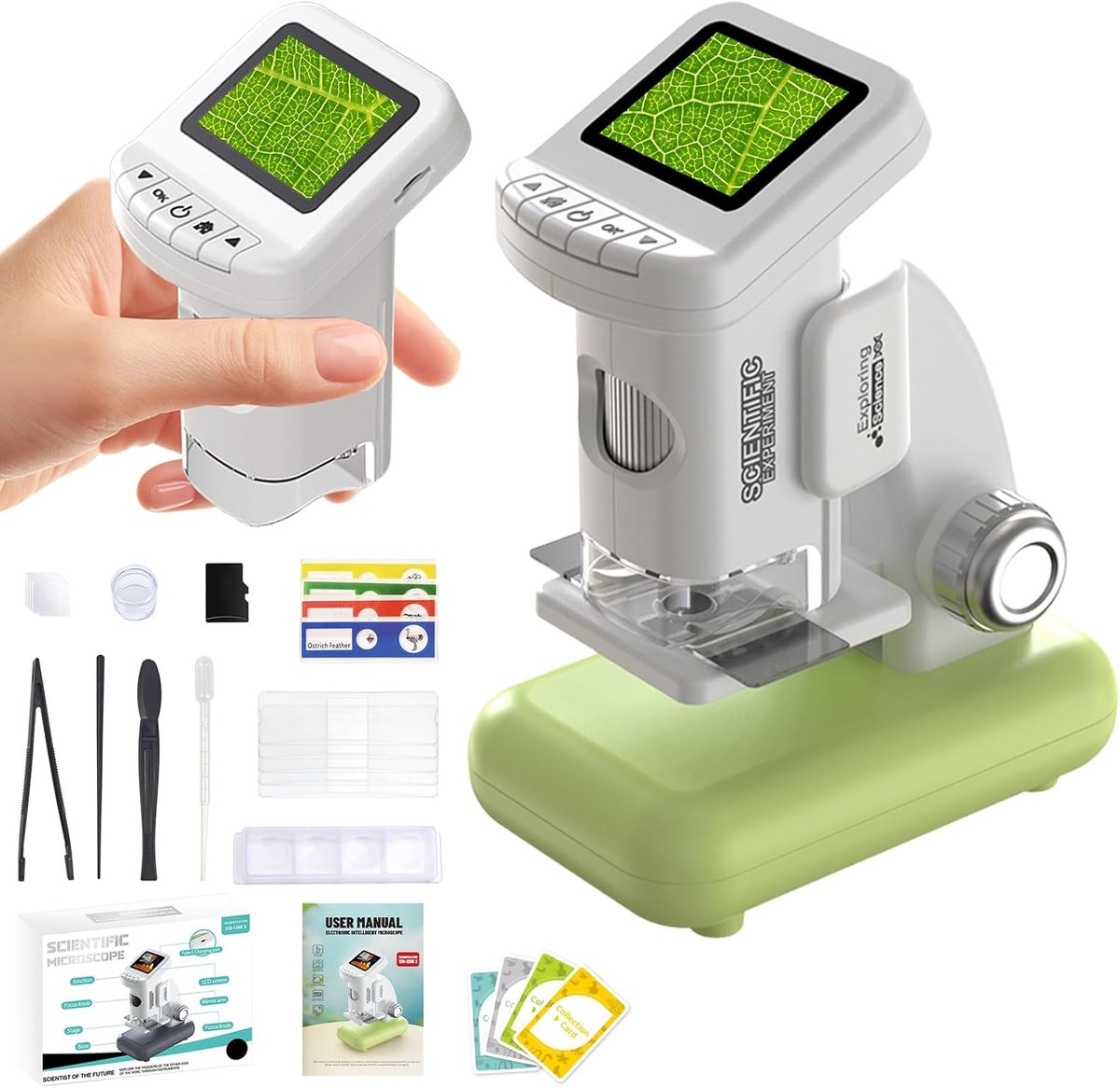 Bobypet - Digitale Kindermicroscoop met 2.0 Inch Scherm - Draagbare Mini Microscoop voor Kinderen - 120-1200X Zoom en 6 LED Verlichting - Oplaadbare Educatieve Wetenschap Set en Cadeautip voor Kinderen