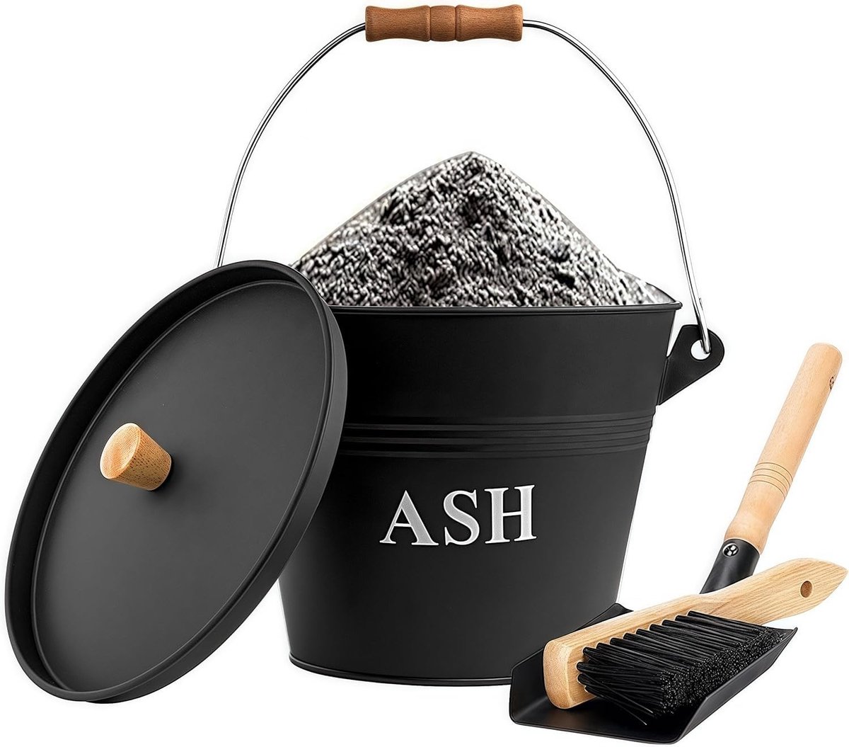 Omgoods - Zwarte Metalen Asemmer met Deksel voor Houtkachel