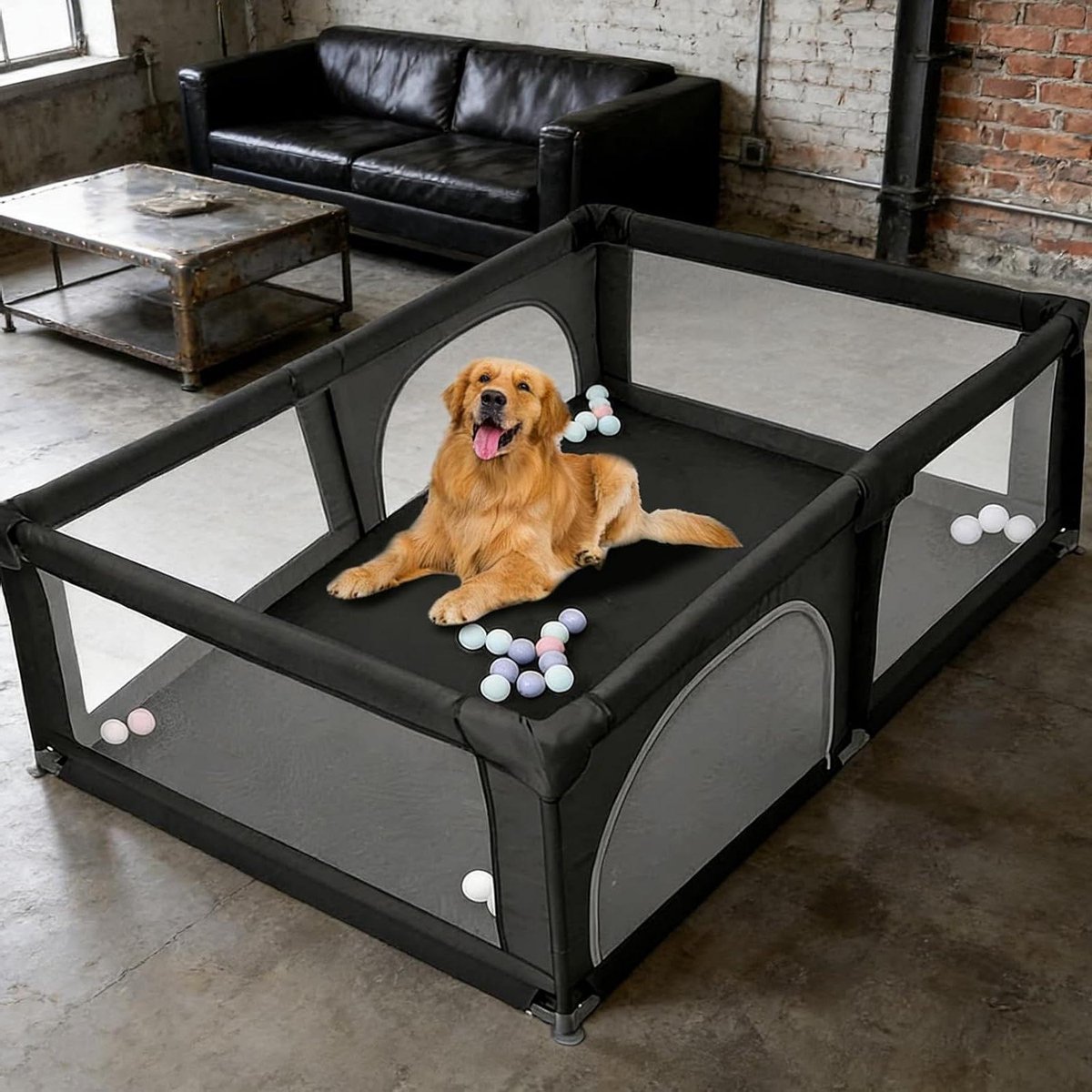 Hondenren - Dierenverblijf - Veilig Spelen - Machinewasbare stof - 180 x 120 cm - Zwart