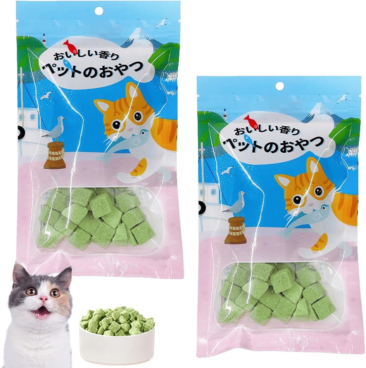 Set van 3 Kattengras Snacks, 120g Kattensnacks, Bevroren Gedroogd, Natuurlijke Kattenvoer voor Tandverzorging, Haarbal Verwijdering en Speelplezier