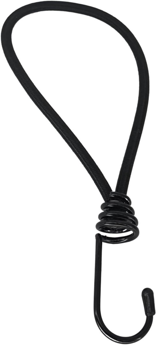Spanband Rubber - Elastische Koord - Bagage Vasten - Met Haken - 20 cm - Zwart