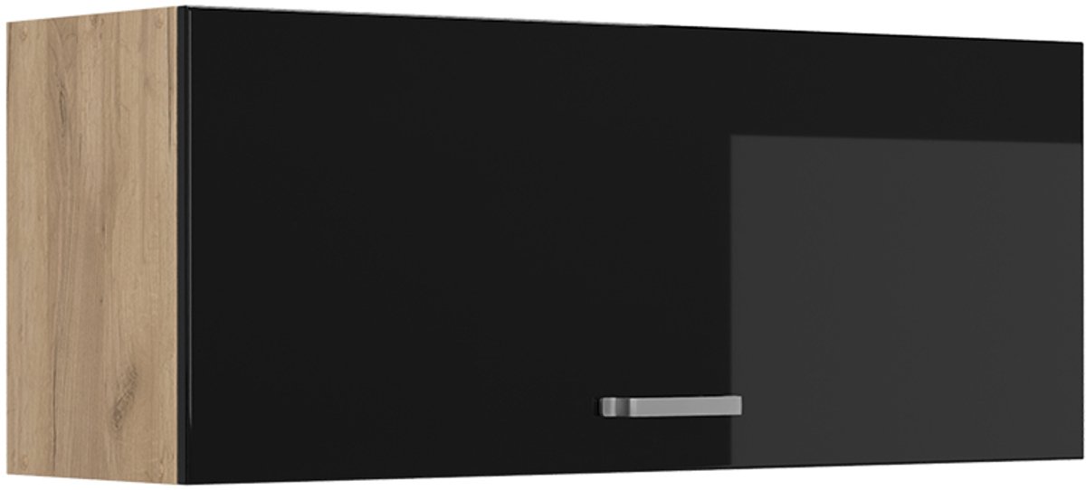 Vicco Hangkast R-Line, Zwart hoogglans/Goudkleurig Eiken, 100 cm Plat