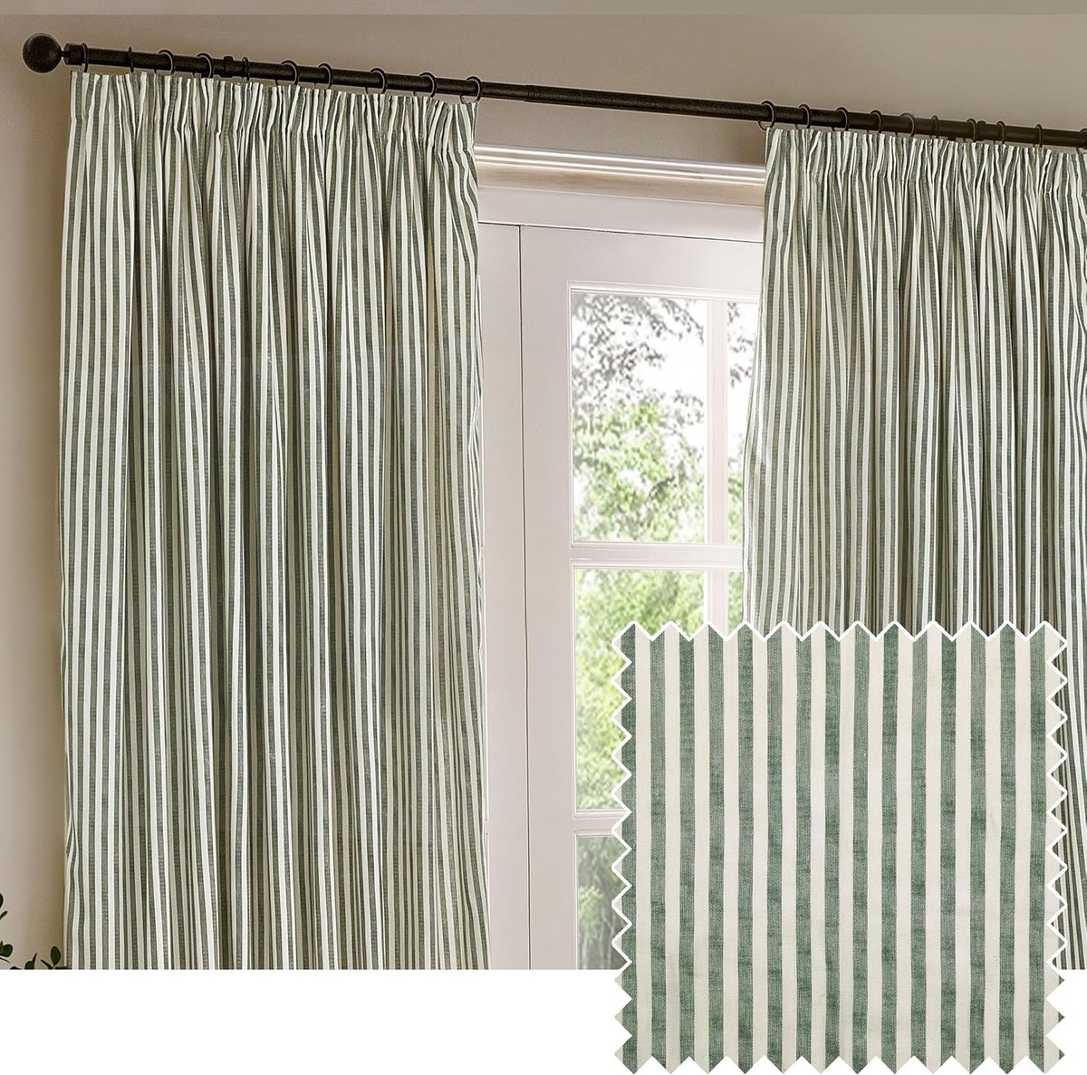 Gestreepte paneelgordijnen - Bos - 117x183 cm - Gevoerd Katoen - Voor Woonkamers en Slaapkamers