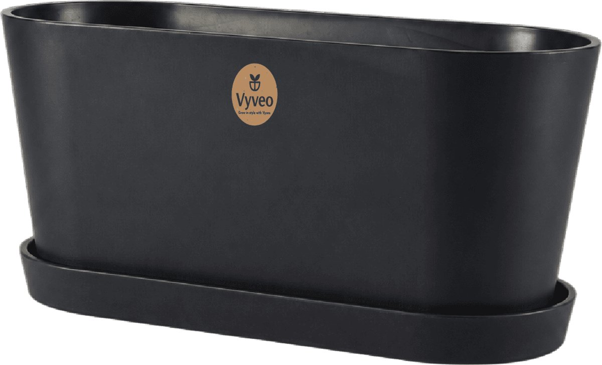 Vyveo - Bloempot Varda met onderzetter - 32x13x14 - Zwart - Bloempot voor binnen en buiten - Lichtgewicht - Breukbestendig - Vorstbestendig - UV-bestendig
