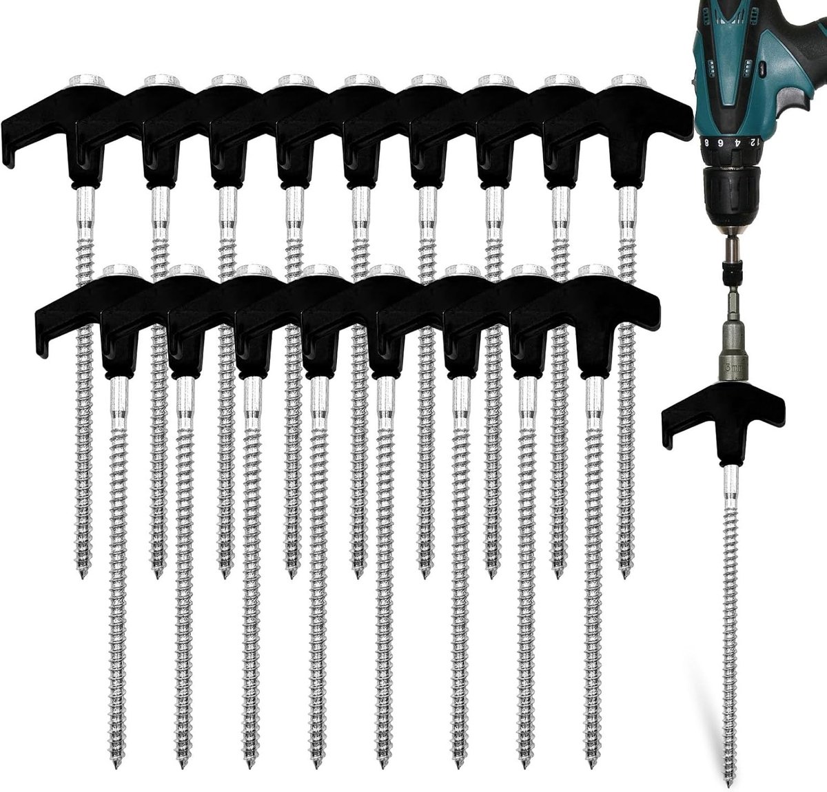 Grondanker - Zilver & Zwart - 20 cm - Gegalvaniseerd Staal - Set van 20 Schroefpennen voor Buiten Gebruik