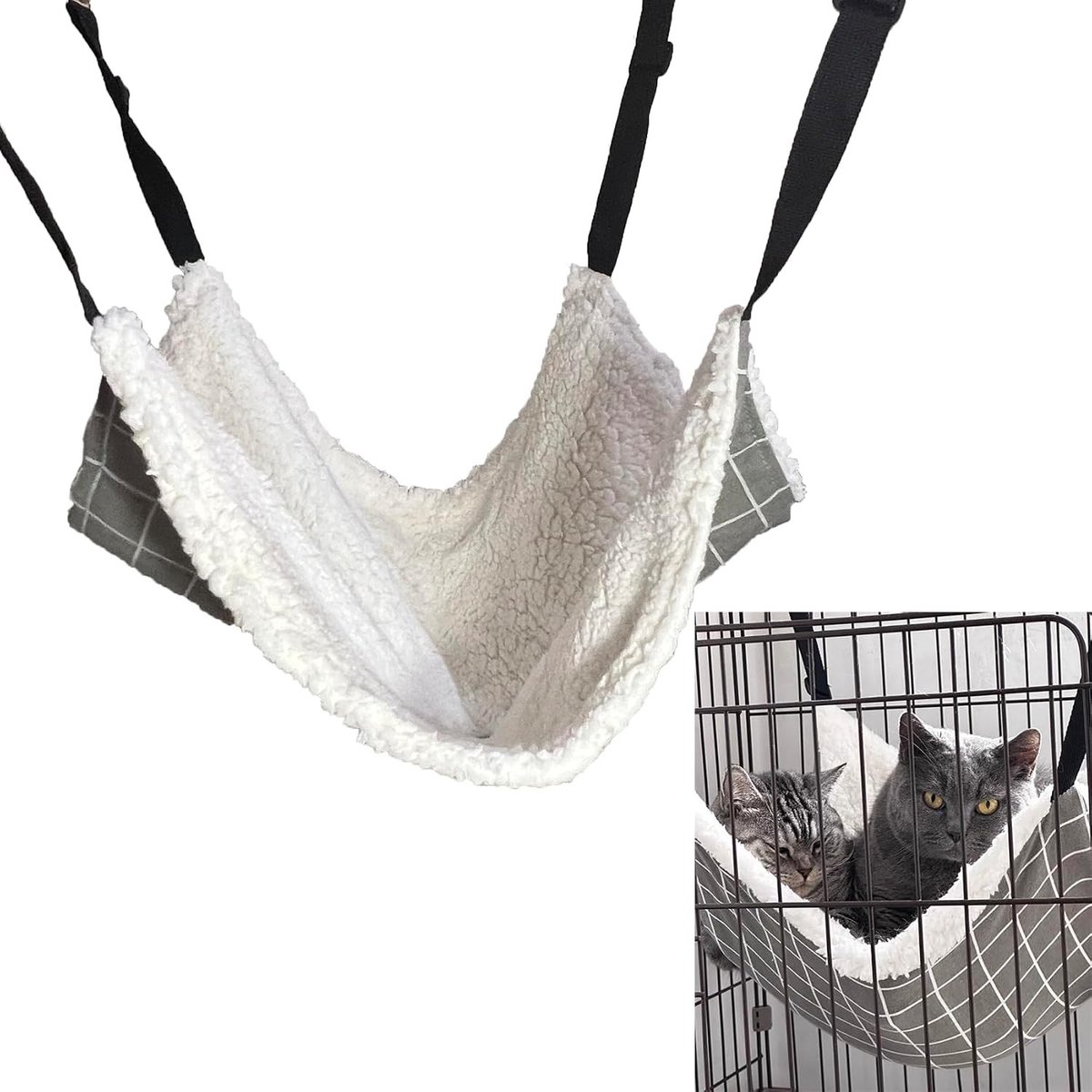 Verstelbare en Comfortabele Kattenhangmat voor Kooi, Geschikt voor Kleine Dieren zoals Konijnen en Honden, Inclusief Duurzame Carabiner Haak en Dubbelzijdig Ontwerp