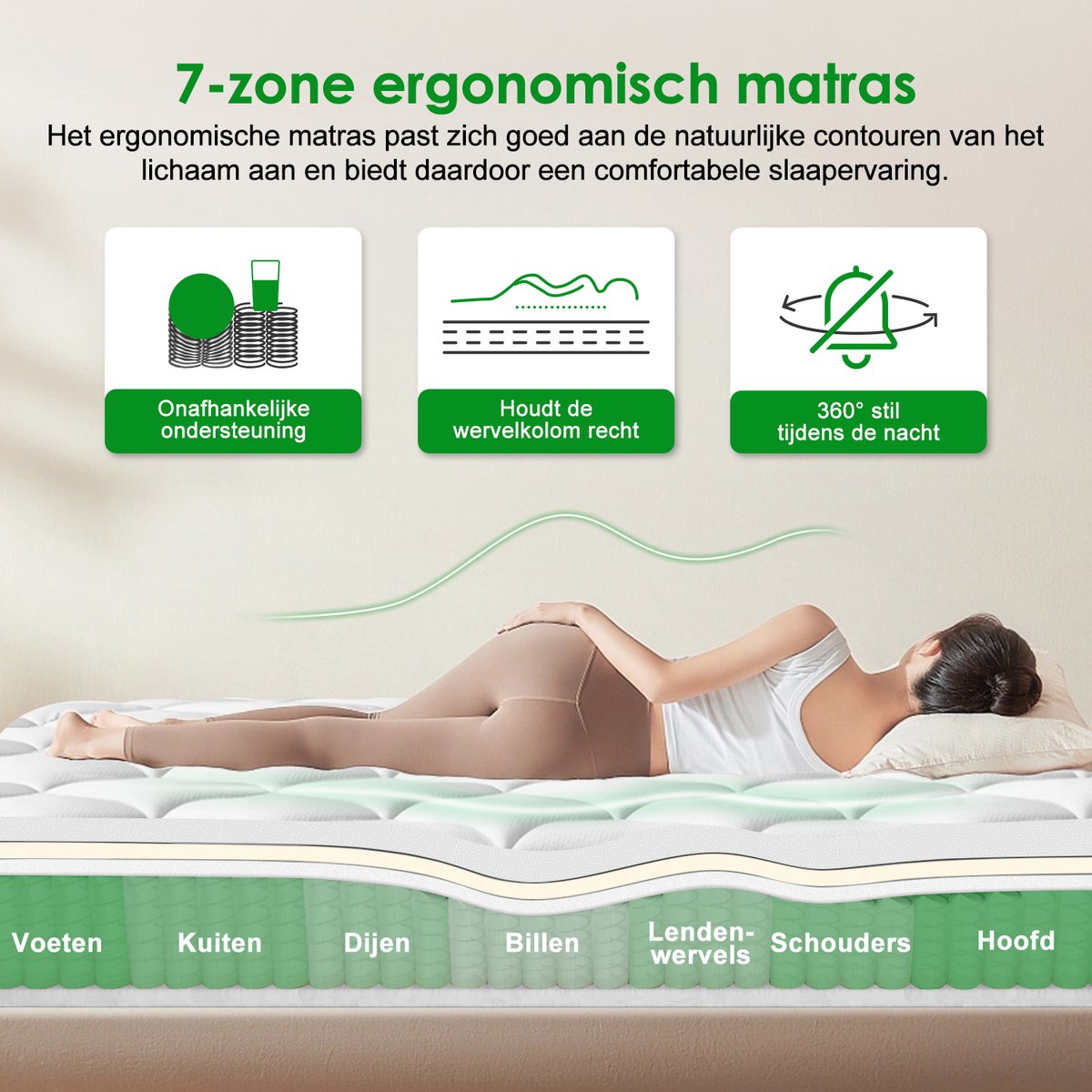 Aiidoits Matras 140x200 cm - Pocketvering Matras 7 zones thumbnail 3