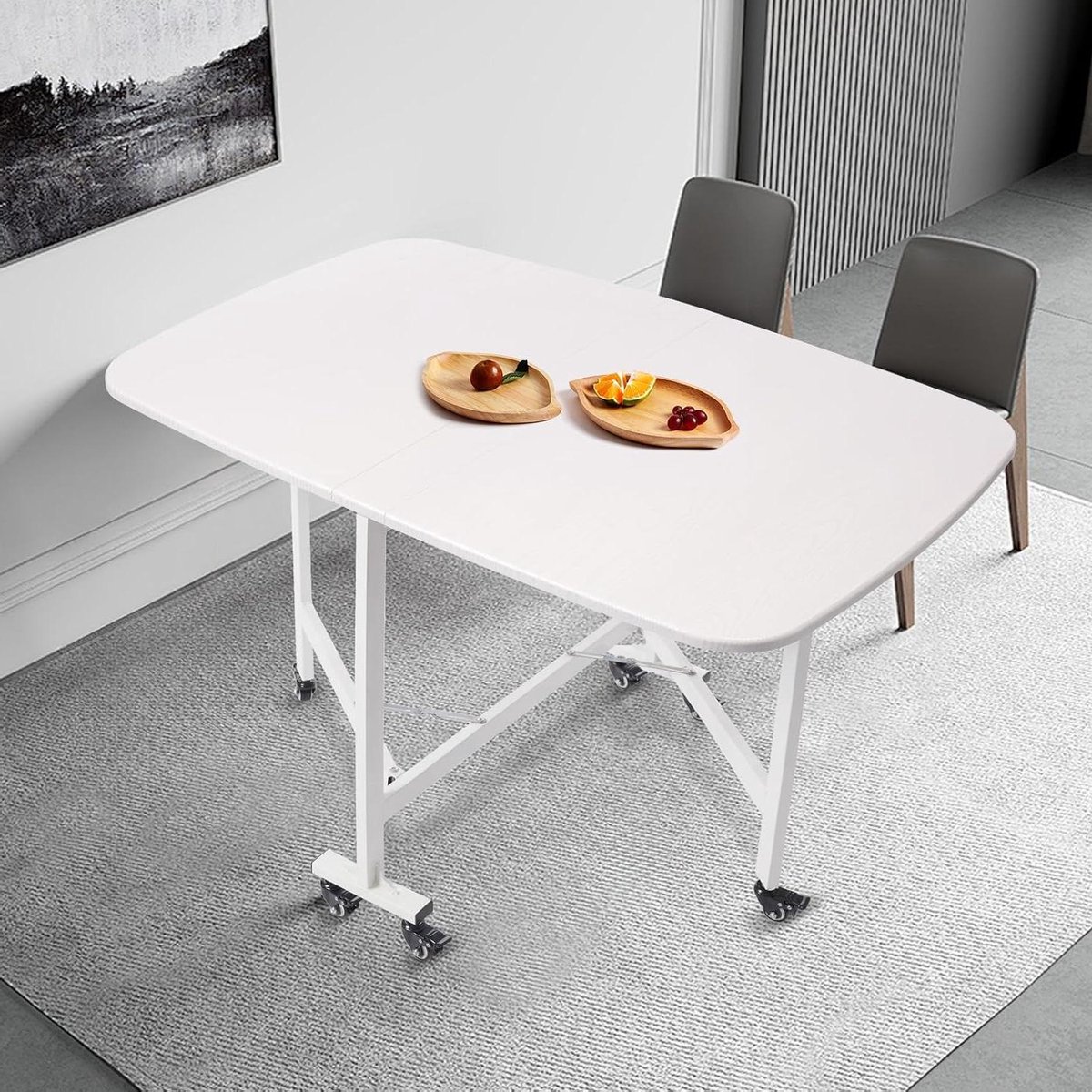 Klaptafel - Eettafel Wielen - Ruimte Besparen - Inklapbaar - 120x80x75CM - Wit