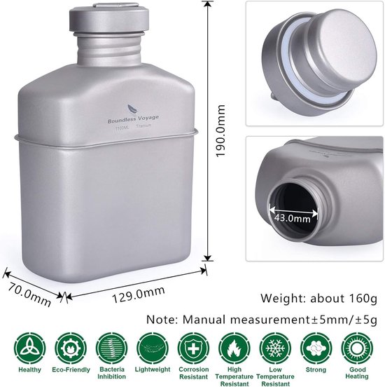 Titanium Kookset voor Kamperen - 1100ml Waterfles, Sterke Outdoor Kom en Kettle, Ideaal voor Avontuurlijke Reizen en Survival Situaties — afbeelding 5