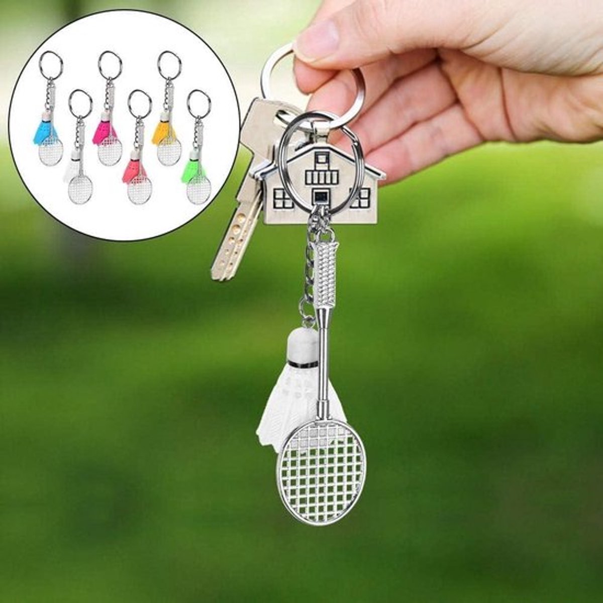 Badminton sleutelhanger mini racket bal hanger shuttle sleutelhanger cadeau - wit geel groen roze blauw - ongeveer 25 x 36 cm .