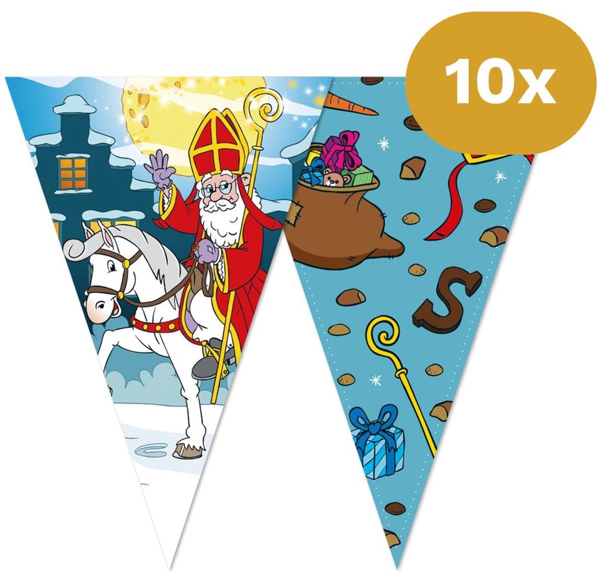 10x Vlaggenlijn Sinterklaas 10 Meter (100m Totaal) - 2-Zijdig Bedrukt - Decoratie Versiering Piet Ballon