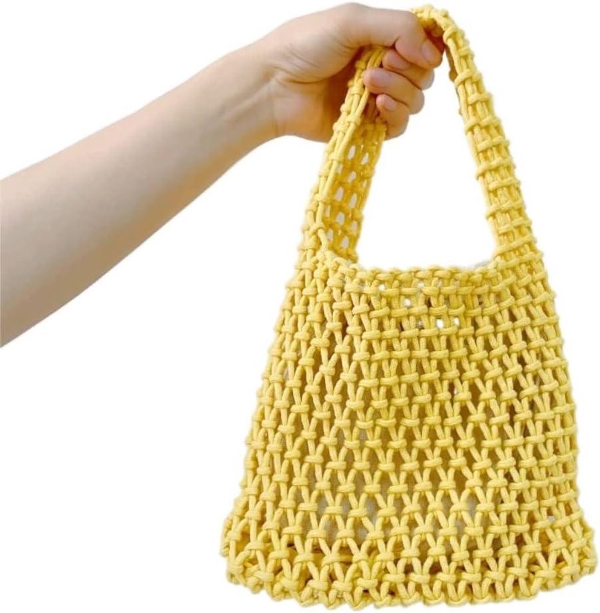 Rieten Draagtas - Geweven Handtas - Zomerse Uitjes - Katoenen Touw Weefsel - 20x6x16cm - Geel