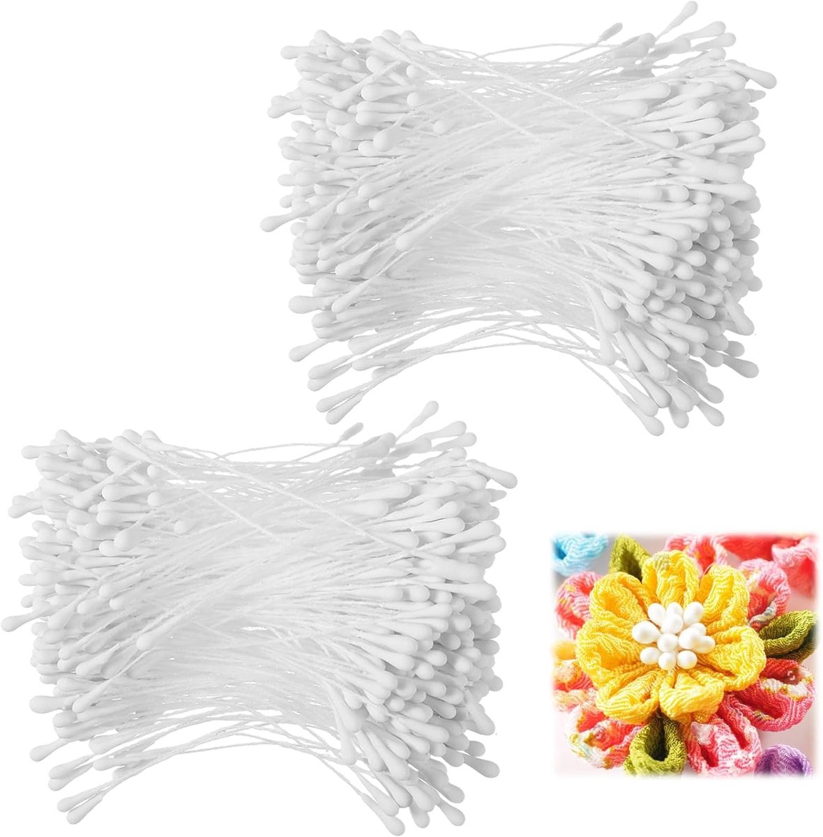 800 kunstmatige bloemmeeldraden (ca. 2 mm diameter) - ca. 5 cm lang - Voor het maken van bloemen - Matte meeldraden - Geschikt voor bruiloften, kunstbloemen, knutselprojecten, kerstkaarten en scrapbooking - Wit