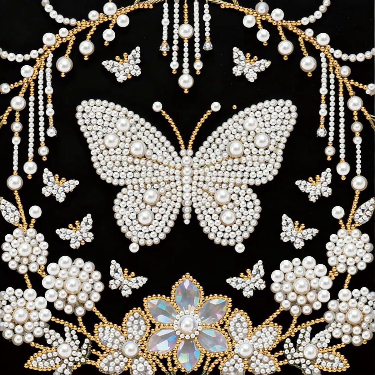 Decoratieve wandkunst - Parel Diamantschilderpakket - Vlinderthema - 20 x 20 cm - 5D Ronde Diamanten - Geschikt voor Beginners - DIY Woondecoratie - Volledige Set - Sprankelend Effect - Eenvoudig te Voltooien - Zonder lijst