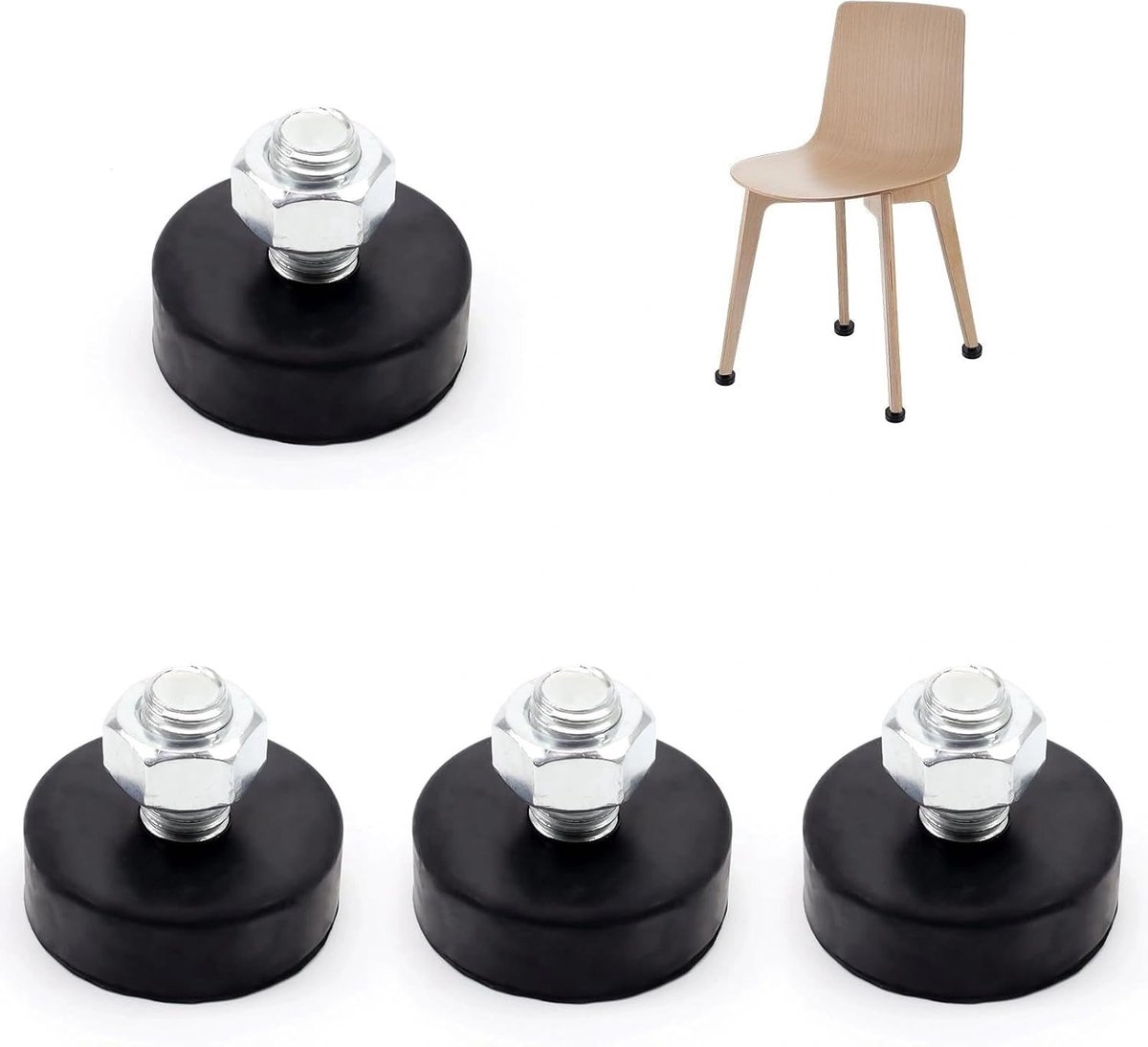 Rubberen voetjes M12 voor tafels, stoelen en kasten - 4 stuks schroefvoetjes met rubberen buffer en kussen, ideaal voor machines en apparaten, M12 x 42 mm