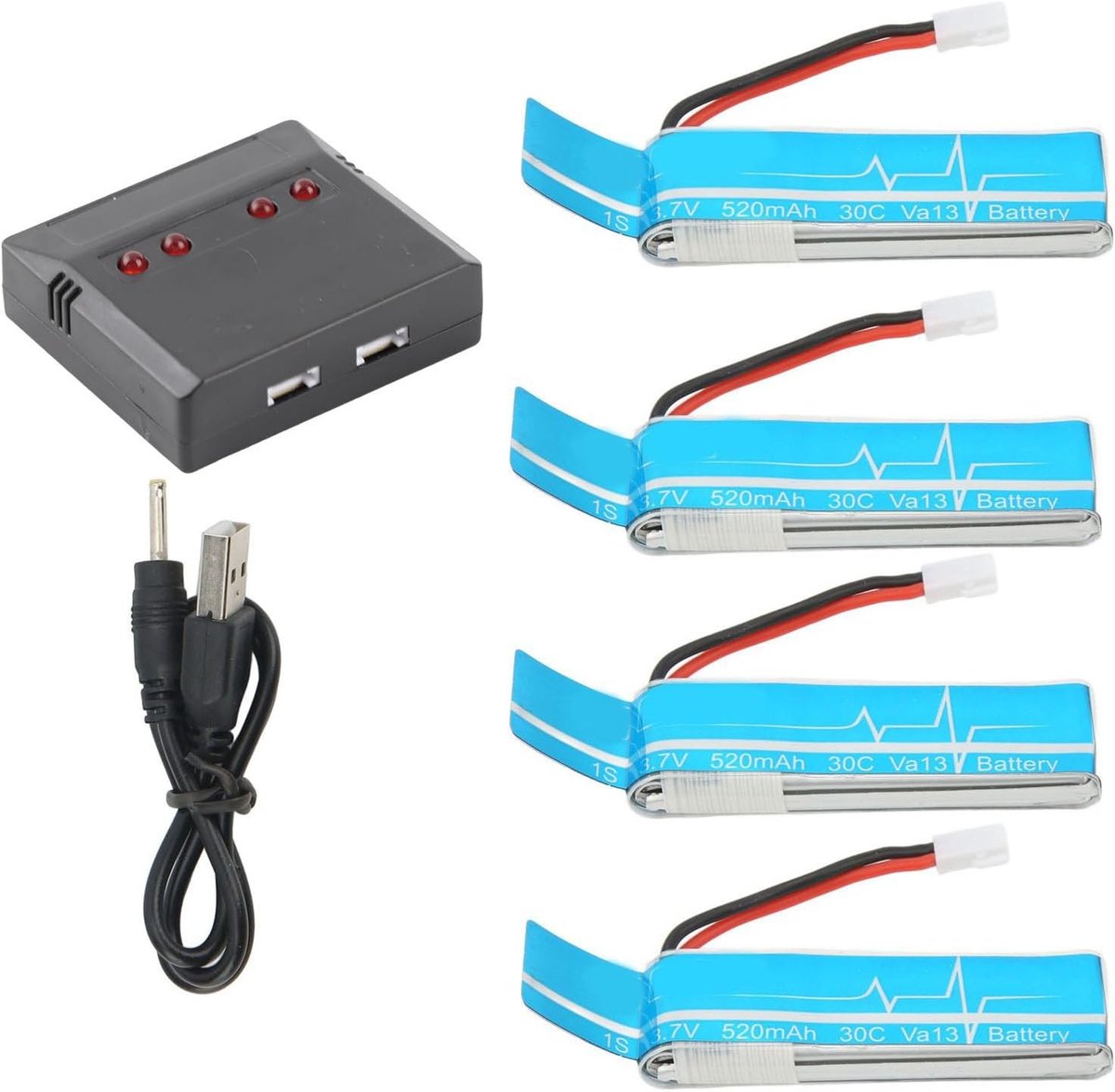 Duurzame Lichtgewicht Lithium-ionbatterij 520mAh voor RC Helikopters en Vliegtuigen - 4 Stuks Accessoires voor V977, XK K110, XK K110S