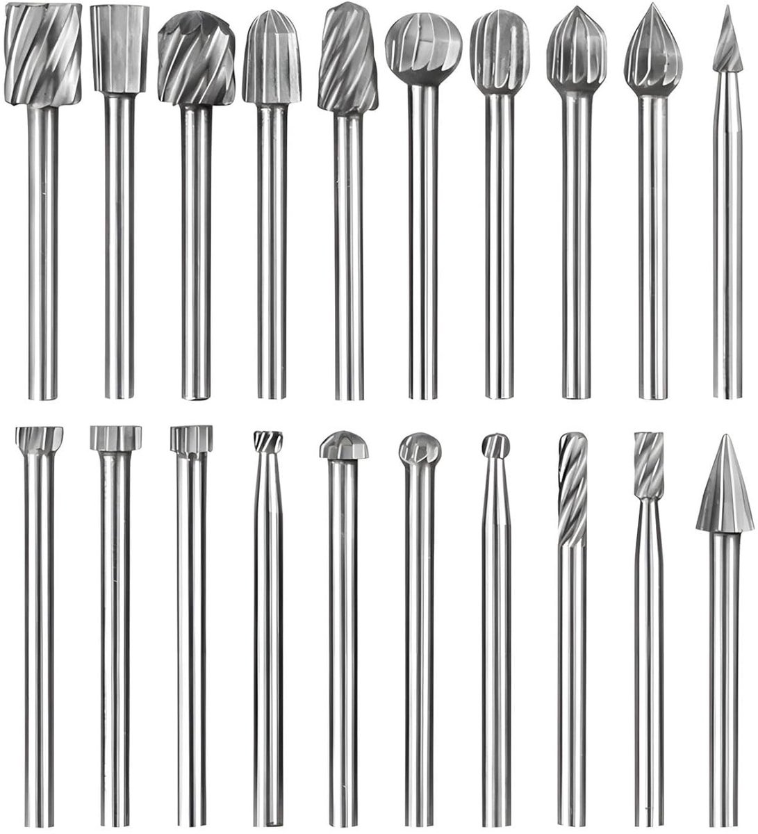 Set van 20 Stuks Carbide Freespen met 3mm Schacht voor Slijpen, Graveren en Polijsten van Metaal en Hout