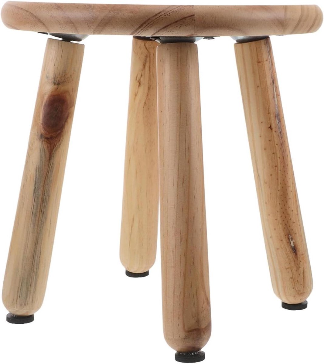 Houten Ronde Kruk - Opstapje Plantenstandaard - Veelzijdig Gebruik - Massief Houten Constructie - 24x23x23 cm - Beige