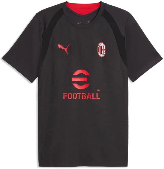 Zwart AC Milan trainingsshirt met PUMA-logo, clubembleem en rood eFootball-opschrift.