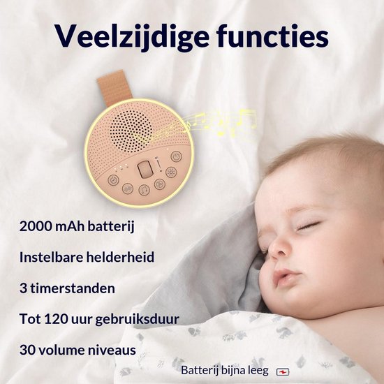Nexeli NX-KC-28 White Noise Machine Baby met Nachtlamp & Draaglus - 21 Kalmerende Geluiden - Draadloos Oplaadbaar - Wit van Nexeli Nx — afbeelding 4