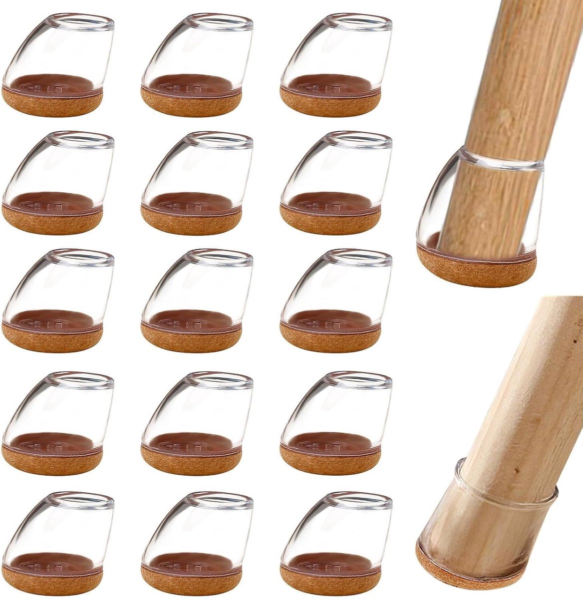 Stoelpootbeschermers Schuine Poten - Stoelkapjes Vilt - Meubels Beschermen - 10mm Dik Vilt - Ø14-20mm - Bruin