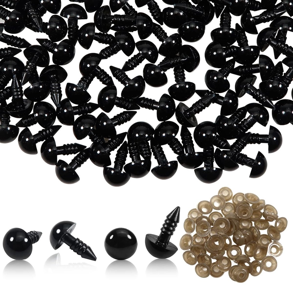 50 Stuks Veiligheidsogen voor Poppen - 10mm Plastic Ogen met Wasringen voor Creatief Knutselen