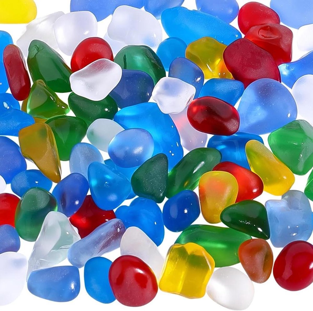 Zeeglas Stenen - Kiezelstenen Aquarium - Decoratie Aquarium - Kleurrijke Matte Afwerking - 80 Stuks - Gemengd