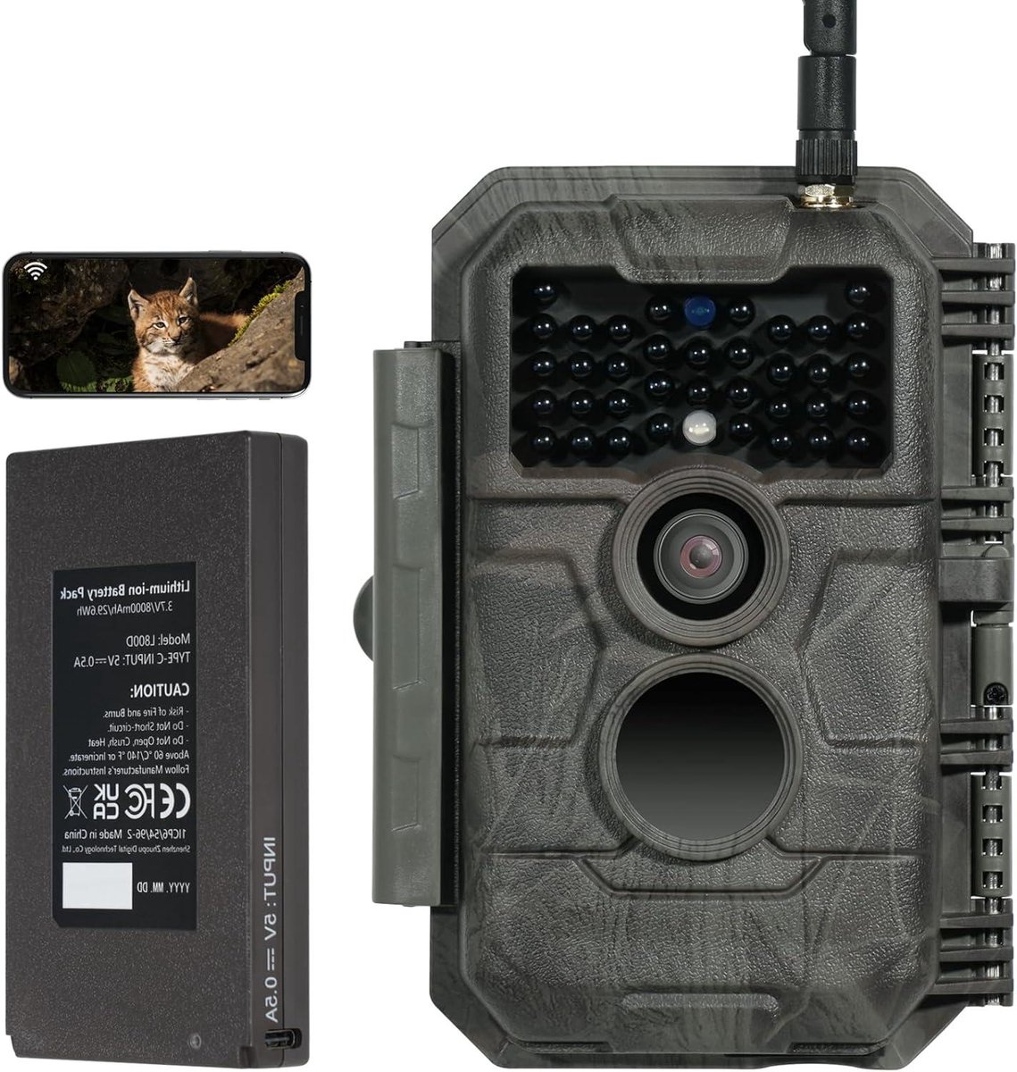 Wildcamera met Wifi - Trailcamera Opsporingscamera - Natuur Oogsten - Oplaadbare 8000mAh Batterij - 142 x 107 x 61 cm