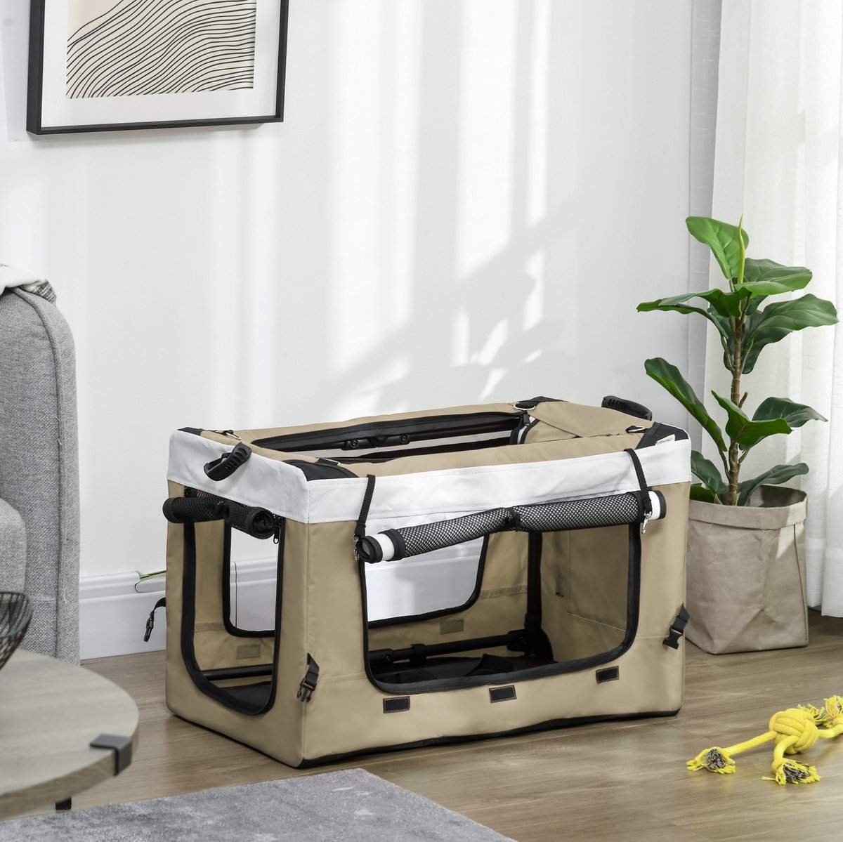 COVREO Opvouwbare huisdierbuggy 81x58x97,5 cm khaki, 600D Oxford, hond en kat