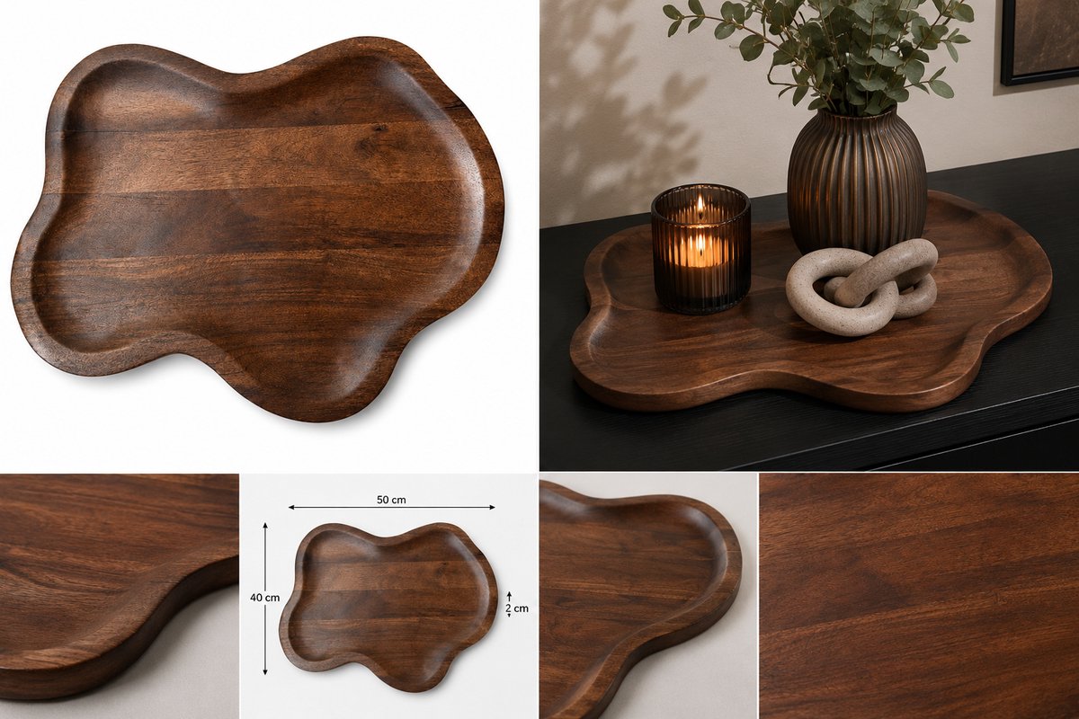 Vase The World Dienblad Santos M Walnut – Houten Decoratiedienblad – Organische Vorm – 50 x 40 cm