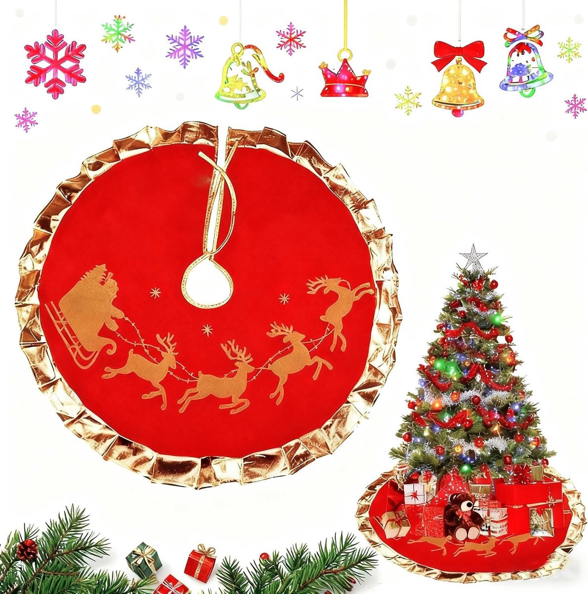 Ronde kerstboomdeken van 90 cm - Ideaal als kerstboomrok, onderlegger en kerstdecoratie voor feestelijke gelegenheden en gezellige sfeer in huis