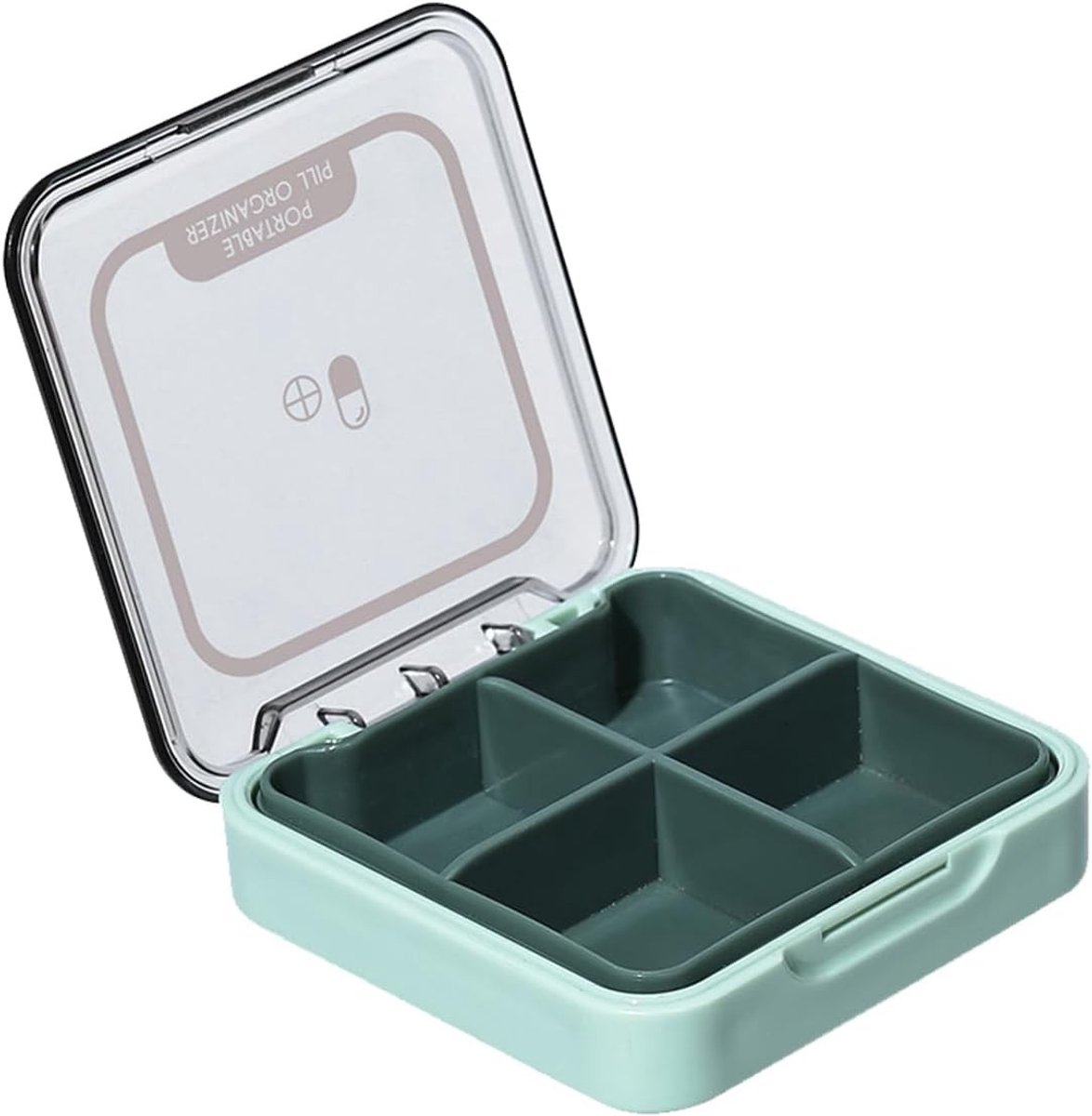 Reisvriendelijke pillenorganiser met transparant deksel voor vitamines en supplementen (Groen)