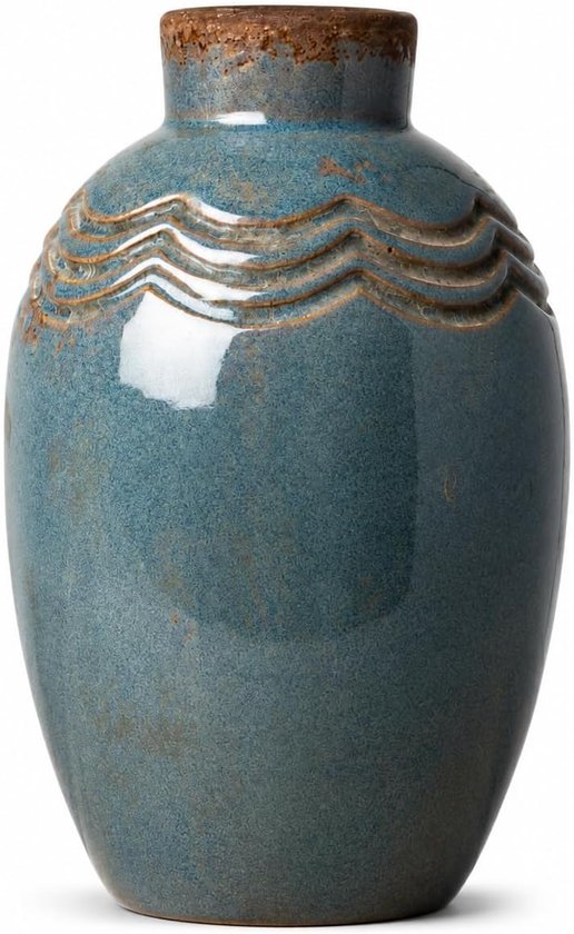 Vaas Grace van aardewerk - blauw - klassiek en rustiek design - unieke ambachtelijke afwerking - 14 - 5 x 9 cm