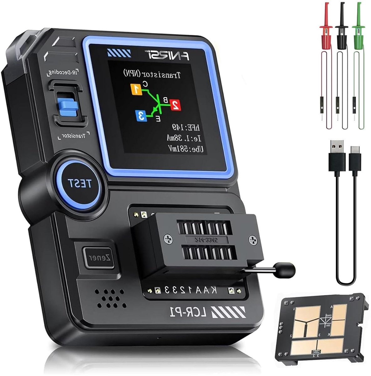 Transistor Tester - Component Analyzer - Componenten Meten - Intelligente Identificatie - 1.44 inch Scherm - Zwart