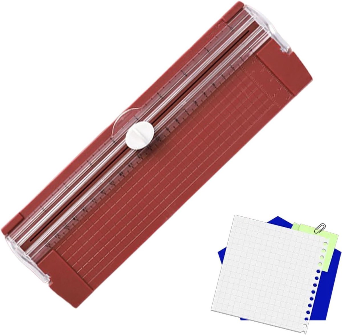 Papier Snijmachine - Rechte Snijder - Kaarten Maken - Geïntegreerde Liniaal - 27 cm - Rood