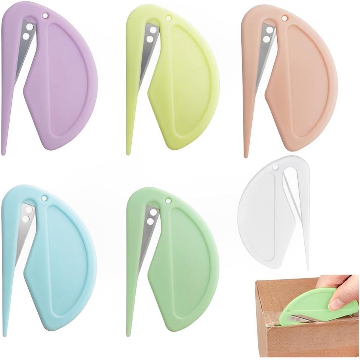 Efficiënte Briefopener Set van 6 Stuks, Metalen Mes en Plastic Snijder voor Verpakking, Post en Papier Knippen in 6 Kleuren